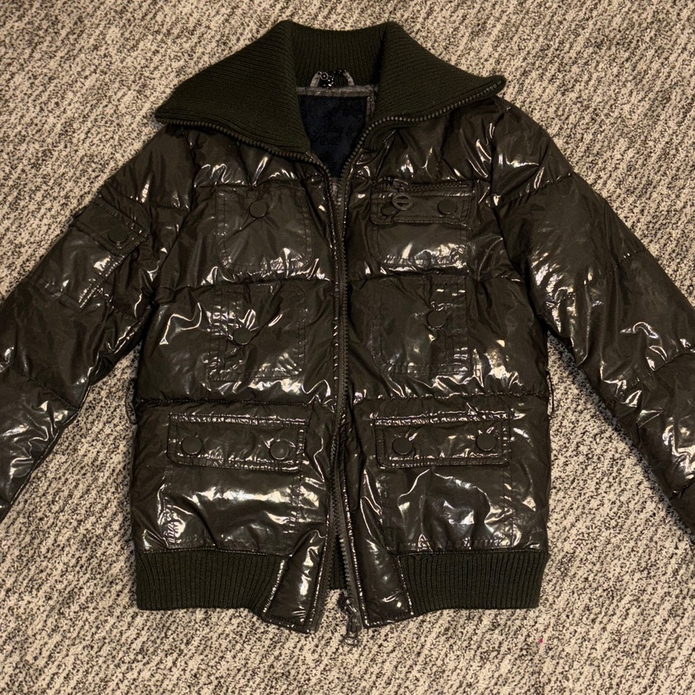 Shiny Kids Puffer Jacket - Dark Green